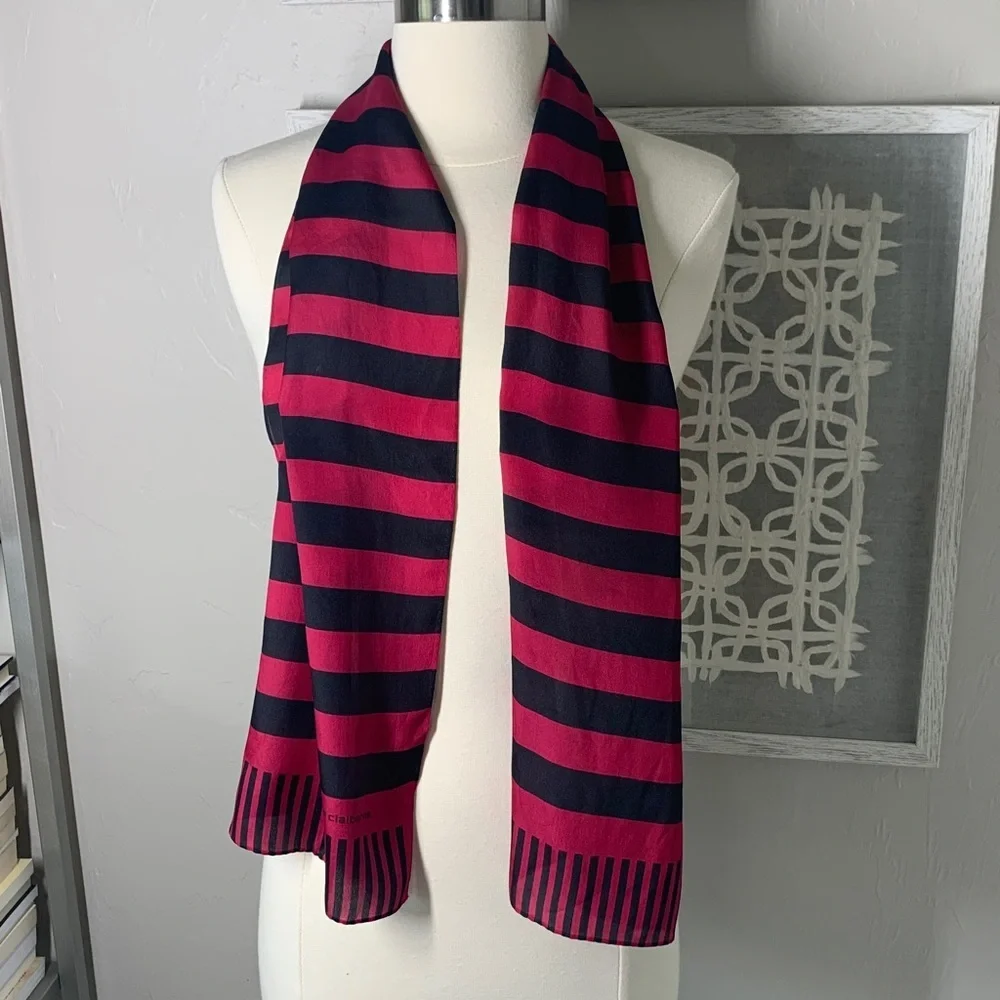 Liz Claiborne vintage silk scarf black and red stripes